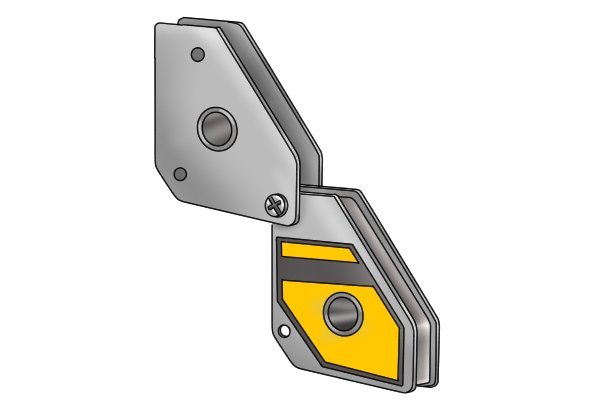 Two magnetic square fixed multi angle weld clamp magnets joined with a screw through a riveted hole