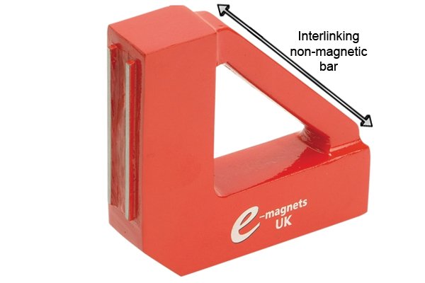 Labelled interlinking non magnetic bar on a 90 degree weld clamp magnet
