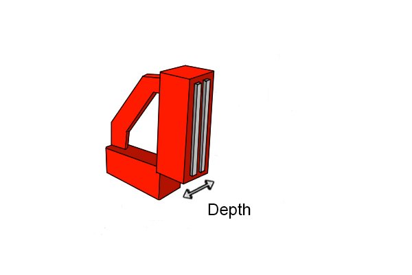 arrows showing the depth of a red 90 degree angle weld clamp magnet