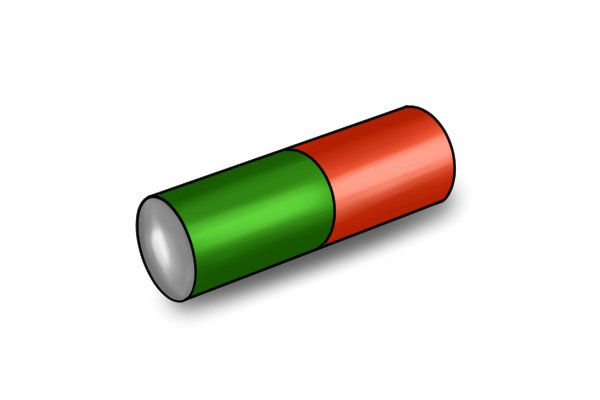 Orange and green cylinder bar magnet