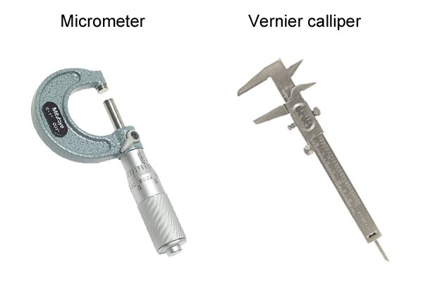 Micrometer and Vernier Calliper for measuring a telescopic gauge
