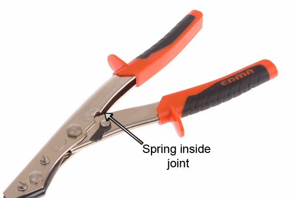 Parts of nibbler shears, handles, rubber coated to aid grip when cutting through sheet metal