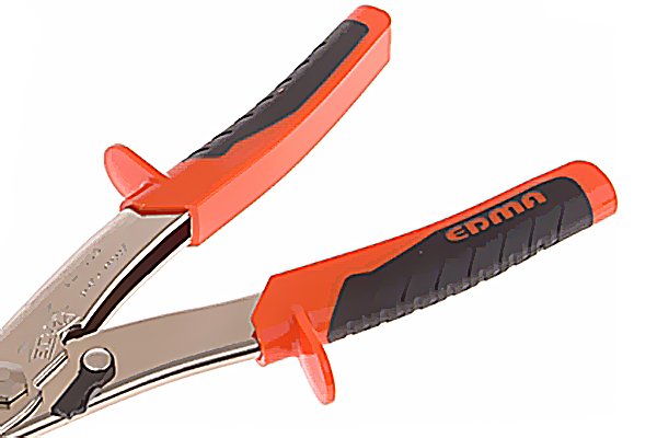 Nibbler shears handles, rubber coated to aid grip and comfort during cutting