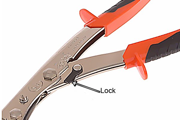 Remove safety lock from nibbler shears to release blade so that they can be used to cut through sheet metal