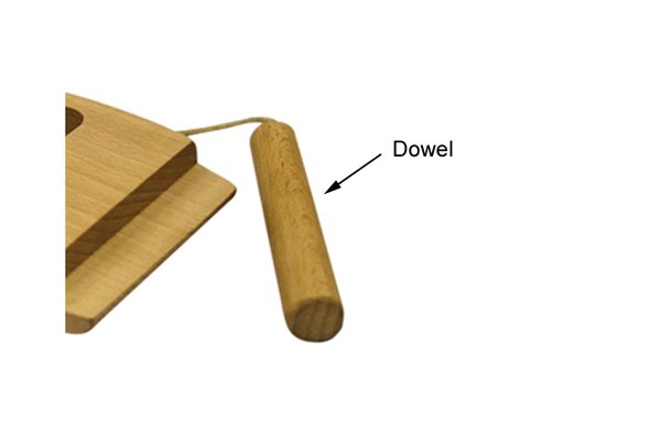 Dowel of a slotted web stretcher used to hold webbing in place whilst it is being stretched. 