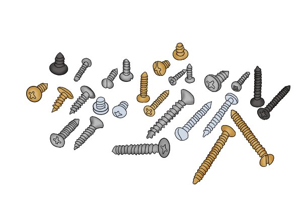 A variety of screw sizes. Screw sizes #0-9.