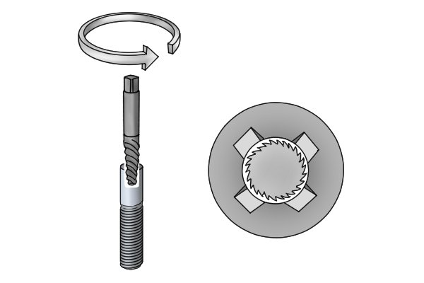 The reverse spiral flutes need to be turned anti-clockwise to be able to bite and grab the screw or bolt. Turning the extractor clockwise would not grab or bite the screw or bolt as the flutes are not facing that way. 
