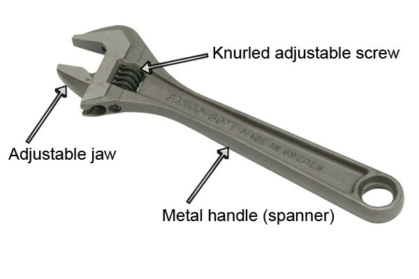 The size of an adjustable spanner refers to the maximum jaw width. These are: 5/16 - 8 mm 3/8 - 10 mm 7/16 - 11 mm 1/2 - 13 mm 9/16 - 14 mm 5/8 - 16 mm 11/16 - 17 mm 3/4 - 19 mm 