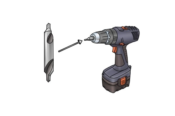 You can now attach the centre drill bit to your power drill and set to clockwise rotation. 