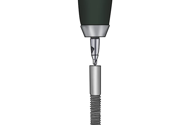 Place the tip of the centre drill bit into the indent made by the centre punch, pull the trigger of the drill and place the bit against the screw's indent to create a guide for the larger drill bit. 