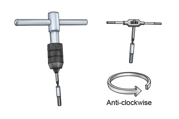 Turn the tap wrench anti-clockwise so the extractor tightens into the screw. Keep turning the extractor anti-clockwise whilst applying even pressure.