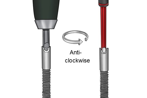 Start turning the extractor anti-clockwise as this will dig into the head of the damaged, embedded or broken screw. Keep turning, applying an even pressure until the extractor digs into the screw and starts turning the screw with it. 