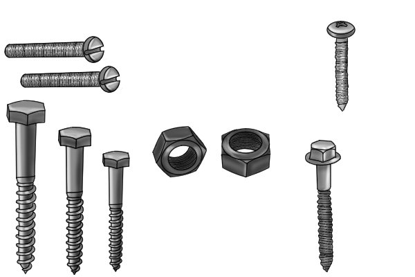 Types of fastener; bolts, nuts and screws