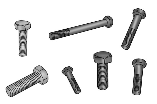 Different sized bolts, nominal diameter. width and height.