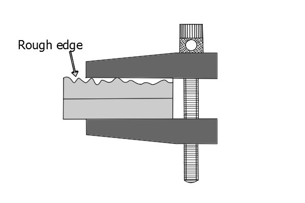 If the edge is very rough, then it can cause problems such as slipping or moving so you will need to find a different way to clamp this material.