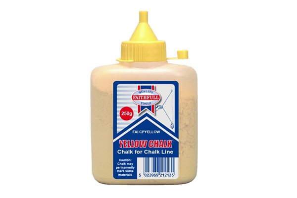 yellow chalk powder bottle for chalk line reel tool wonkee donkee tools DIY guide how to use a chalk line
