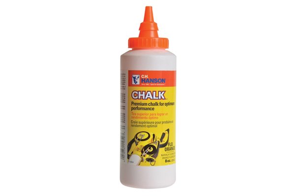 Fluorescent orange chalk powder bottle for chalk line reel tool wonkee donkee tools DIY guide how to use a chalk line
