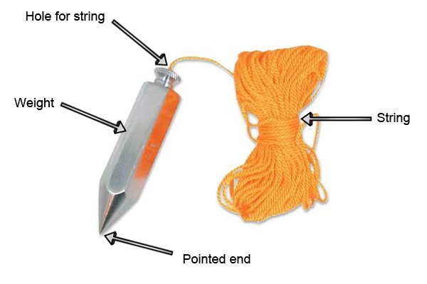 Plumb bob labelled parts string weight plummet plumb bobs wonkee donkee tools DIY guide how to use a plumb bob