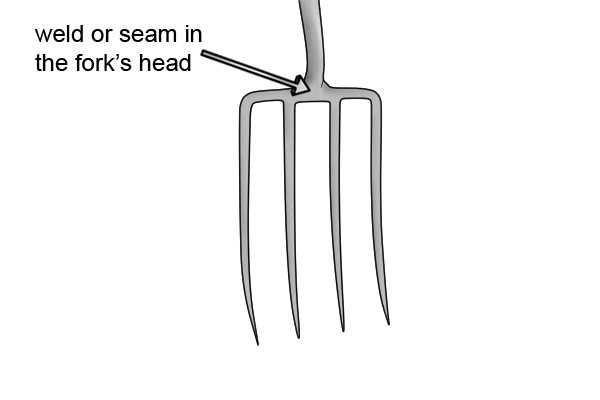 An open socket fork can be identified by a seam or a join where the socket meets the tines