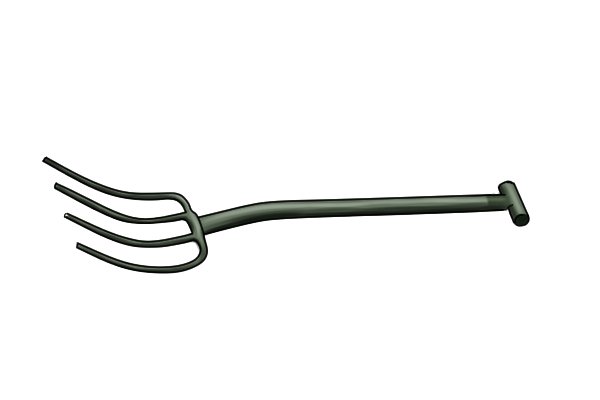 This fork has four widely-spaced tines and a curved shape for easy scooping