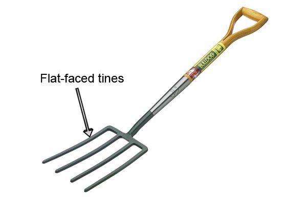 The tines have flat faces to enable effective digging