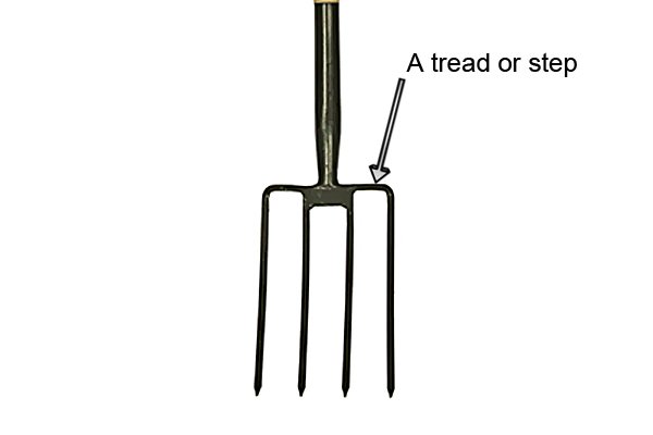 A fork fitted with footholds known as tread