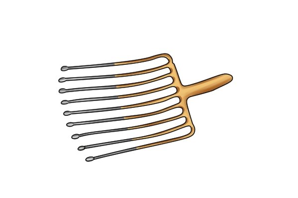 A traditional potato fork with nine tines and ball-shaped ends