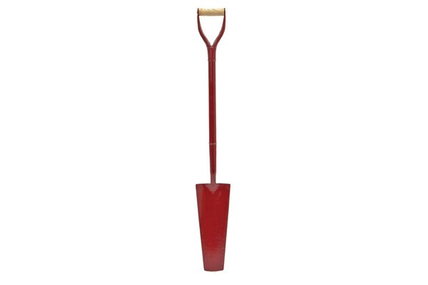 The long, narrow blade of a draining shovel is useful for digging drain or pipe channels and irrigation work