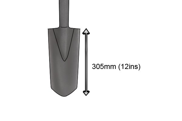 The length of the blade varies considerably with the rabbiting spade, ranging between 250mm (10") and 400mm (16"). 