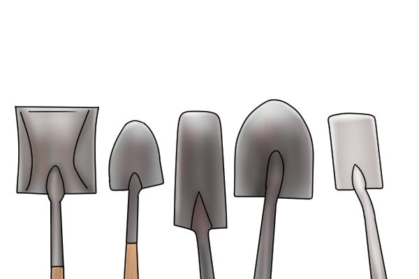 Shovels come in various shapes and sizes