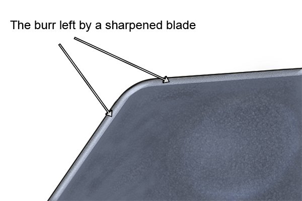 The burr or feather edge of a newly-sharpened blade