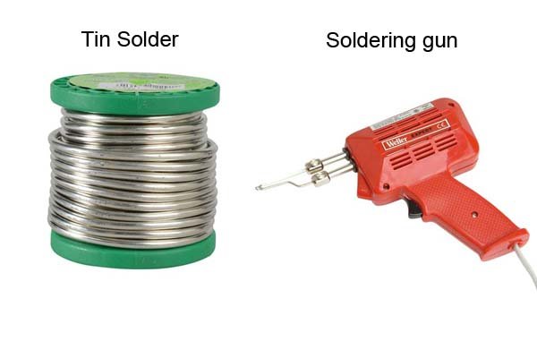 Soft solder is usually tin based and requires a soldering gun as its heat source, for example