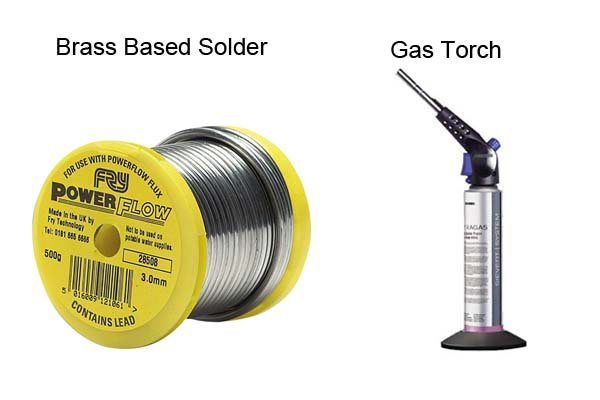 Hard solder is usually brass based and requires a flame or a high temperature soldering gun as its heat source