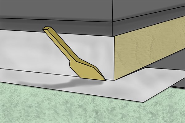 When setting the work out, the chase wedge is placed in contact with the lead work and is struck with a mallet to set in the fold lines and angles, for example.