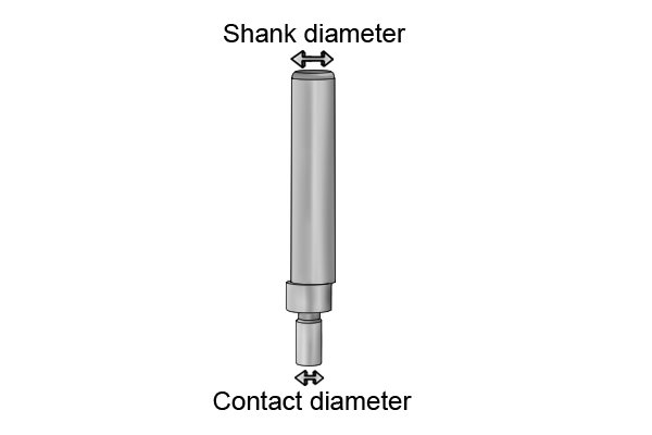 Edge finders vary in terms of both the diameter of the shank and the diameter of the probe (contact diameter).