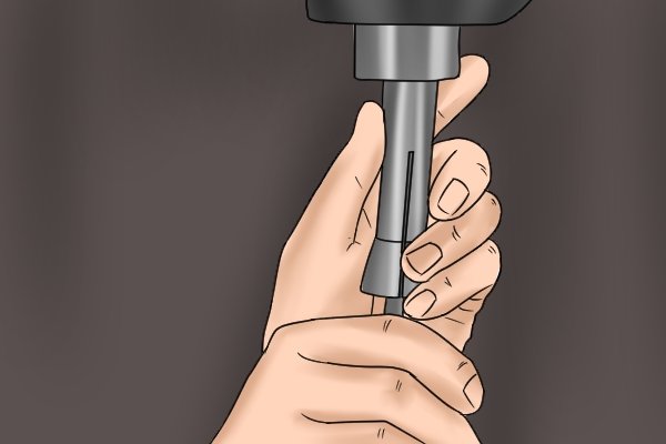 Step 3  Mount the edge finder in a collet or drill chuck and secure the tool to the spindle of your machine.     The centre of the edge finder's shank will represent the centre of the spindle. 
