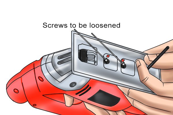 Jigsaw baseplate adjustment screws, screws to be loosened