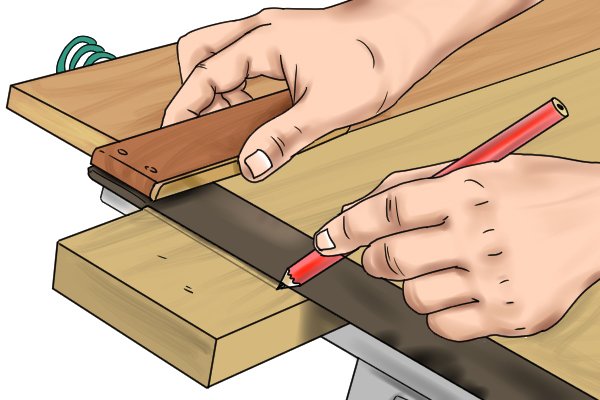 Marking cutting line on wooden workpiece, marking cutting line,
