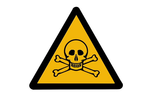 toxic symbol, skull and crossbones on yellow triangle