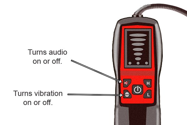 turn on or off vibration or audio alerts on gas detector