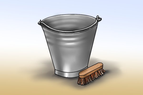 bucket of water and stiff brush