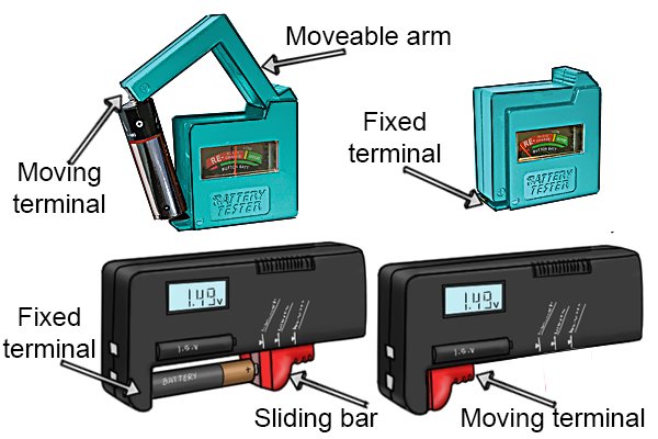 analogue battery testers moveable arm and sliding bar