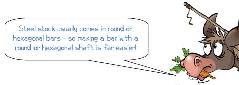 Wonkee Donkee says: Steel stock usually comes in round or hexagonal bars - so making a bar with a round or hexagonal shaft is far easier!