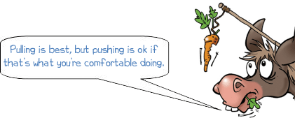 Wonkee Donkee says: Pulling is best, but pushing is ok if that’s what you’re comfortable doing.