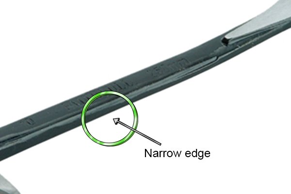 narrow edge, pry bar edge, pry bar shaft, shaft edge, narrow shaft,