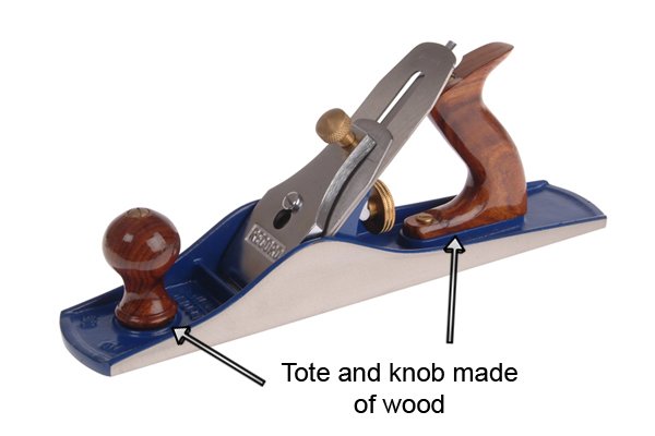 Metal jack plane with wooden tote and knob