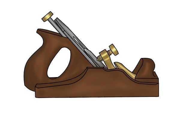 Wooden hand plane with metal lever cap and blade depth and lateral adjuster