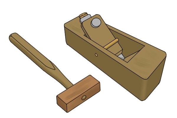 Wooden bench plane and mallet