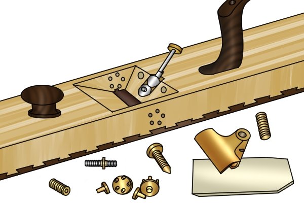 Wooden bench plane with blade adjustment mechanism