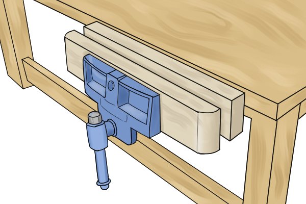 Fasten the wood to be scrub planed into the workbench vice
